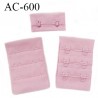 Agrafe attache 38 mm de soutien gorge 3 rangées 2 crochets largeur 38 mm hauteur 55 mm couleur rose fabriqué en Europe