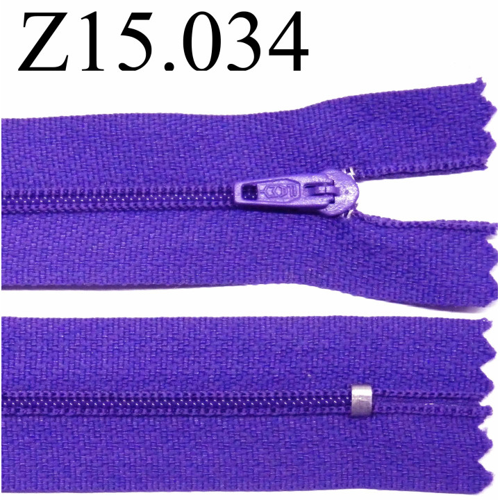 fermeture éclair longueur 15 cm couleur violet non séparable  zip nylon largeur 2.5 cm