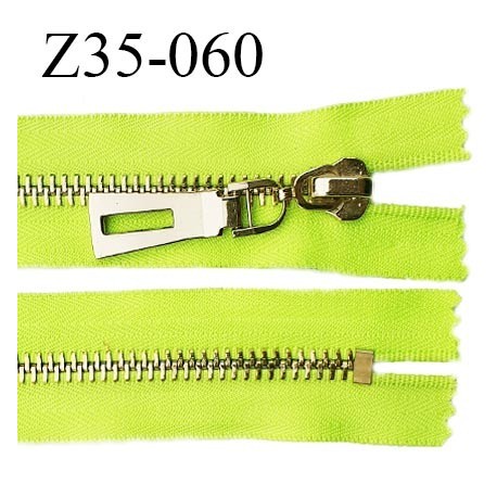 Fermeture zip à glissière en métal longueur 35 cm couleur vert fluo non séparable largeur 3.6 cm zip glissière largeur 7.5 mm