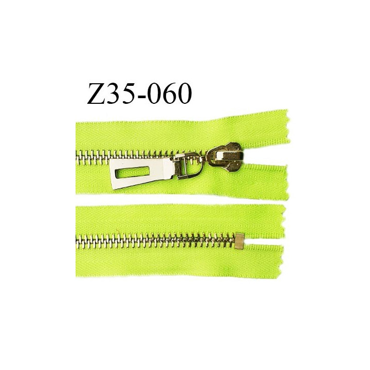 Fermeture zip à glissière en métal longueur 35 cm couleur vert fluo non séparable largeur 3.6 cm zip glissière largeur 7.5 mm