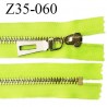 Fermeture zip à glissière en métal longueur 35 cm couleur vert fluo non séparable largeur 3.6 cm zip glissière largeur 7.5 mm