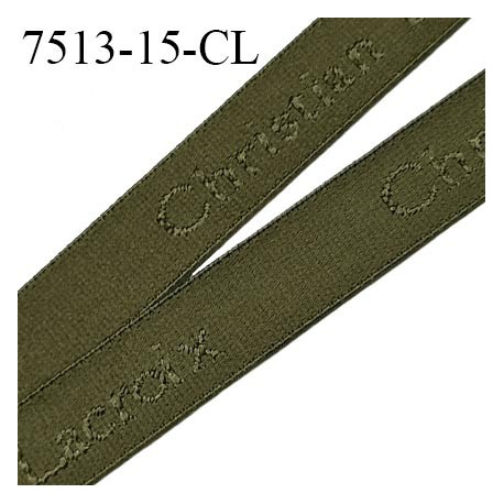 Elastique bretelle 15 mm et lingerie couleur kaki en surpiqure inscription Christian Lacroix haut de gamme prix au mètre