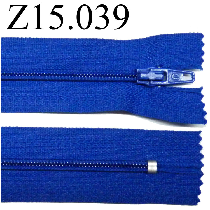 fermeture éclair longueur 15 cm couleur bleu non séparable  zip nylon largeur 2.5 cm