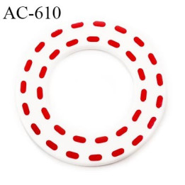 Anneau pvc 41 mm pour lingerie ou autre couleur blanc brillant pointillé rouge diamètre extérieur 41 mm  intérieur 24 mm
