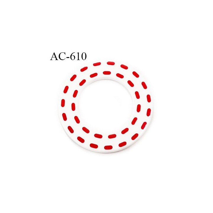 Anneau pvc 41 mm pour lingerie ou autre couleur blanc brillant pointillé rouge diamètre extérieur 41 mm  intérieur 24 mm