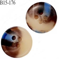 bouton 15 mm pvc très haut de gamme couleur marron ivoire et bleu marbré 4 trous diamètre 15 millimètres