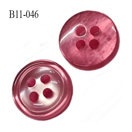 bouton 11 mm pvc très haut gamme couleur rose brillant nacré 4 trous épaisseur 3.5 mm diamètre 11 millimètres