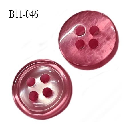 Bouton 11 mm pvc très haut gamme couleur rose brillant nacré 4 trous épaisseur 3.5 mm diamètre 11 millimètres