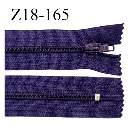 Fermeture zip 18 cm couleur violet foncé non séparable largeur 2.4 cm glissière nylon largeur 4 mm longueur 18 cm