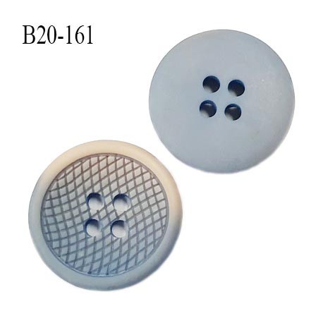 Bouton 20 mm couleur bleu et beige marbré 4 trous diamètre 20 mm