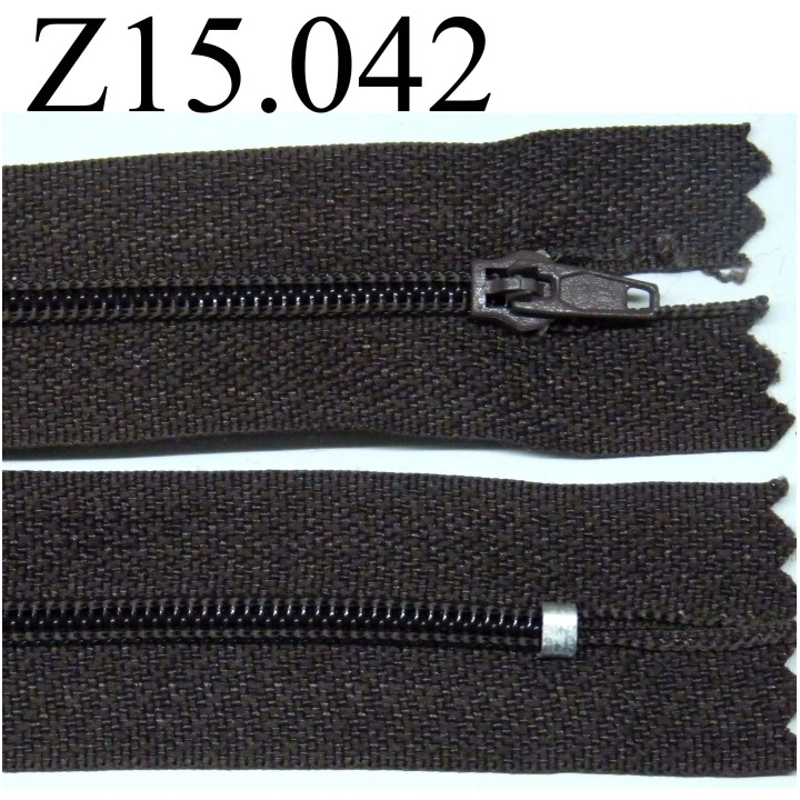 fermeture éclair longueur 15 cm couleur marron non séparable  zip nylon largeur 2.5 cm