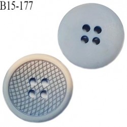 Bouton 15 mm pvc très haut de gamme couleur bleu et beige marbré 4 trous diamètre 15 mm