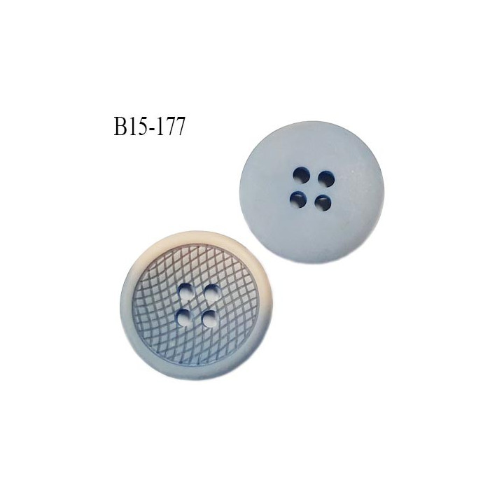 Bouton 15 mm couleur bleu et beige marbré 4 trous diamètre 15 mm