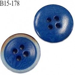 Bouton 15 mm pvc très haut de gamme couleur bleu et marron 4 trous diamètre 15 mm épaisseur 3.5 mm
