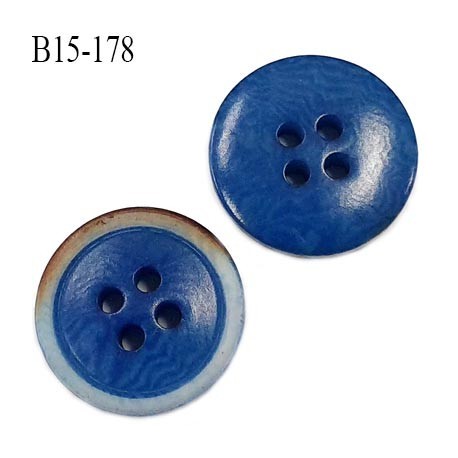 Bouton 15 mm pvc très haut de gamme couleur bleu et marron 4 trous diamètre 15 mm épaisseur 3.5 mm