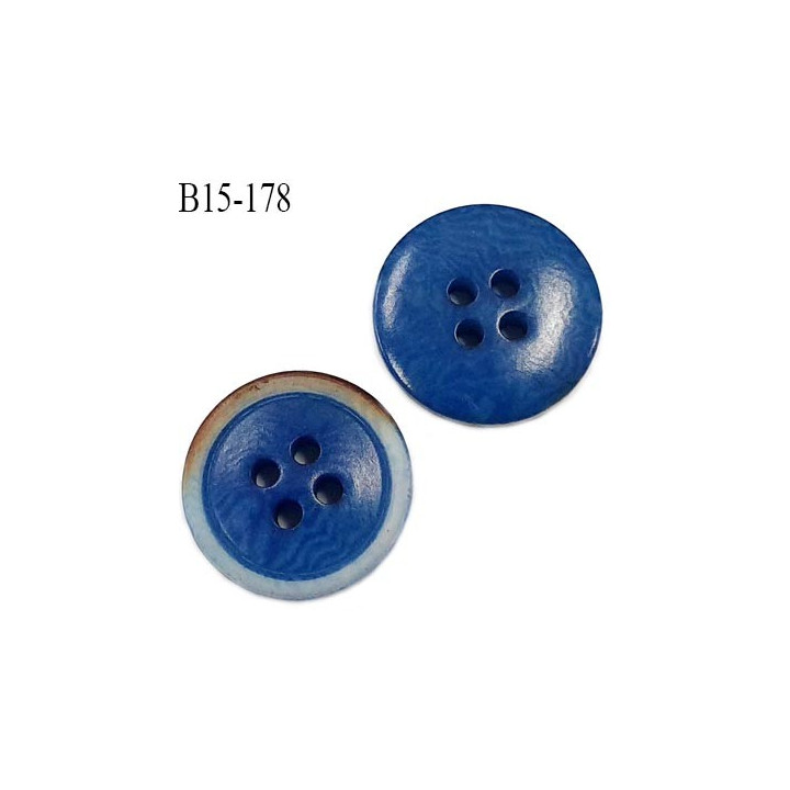 Bouton 15 mm pvc très haut de gamme couleur bleu et marron 4 trous diamètre 15 mm épaisseur 3.5 mm