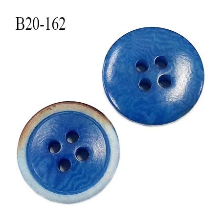 Bouton 20 mm pvc très haut de gamme couleur bleu et marron 4 trous diamètre 20 mm épaisseur 3.5 mm