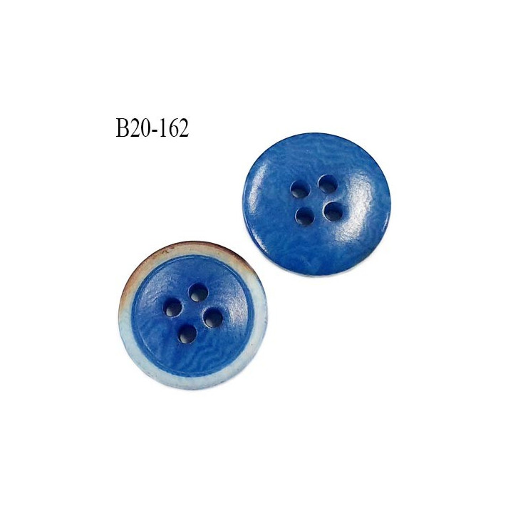 Bouton 20 mm pvc très haut de gamme couleur bleu et marron 4 trous diamètre 20 mm épaisseur 3.5 mm