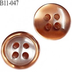 Bouton 11 mm pvc très haut de gamme couleur caramel brillant nacré 4 trous épaisseur 3.5 mm diamètre 11 millimètres