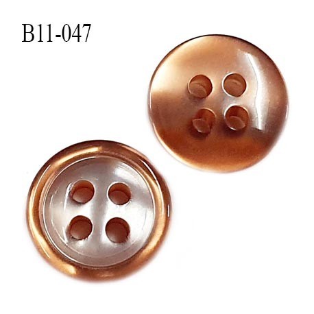 Bouton 11 mm pvc très haut de gamme couleur caramel brillant nacré 4 trous épaisseur 3.5 mm diamètre 11 millimètres