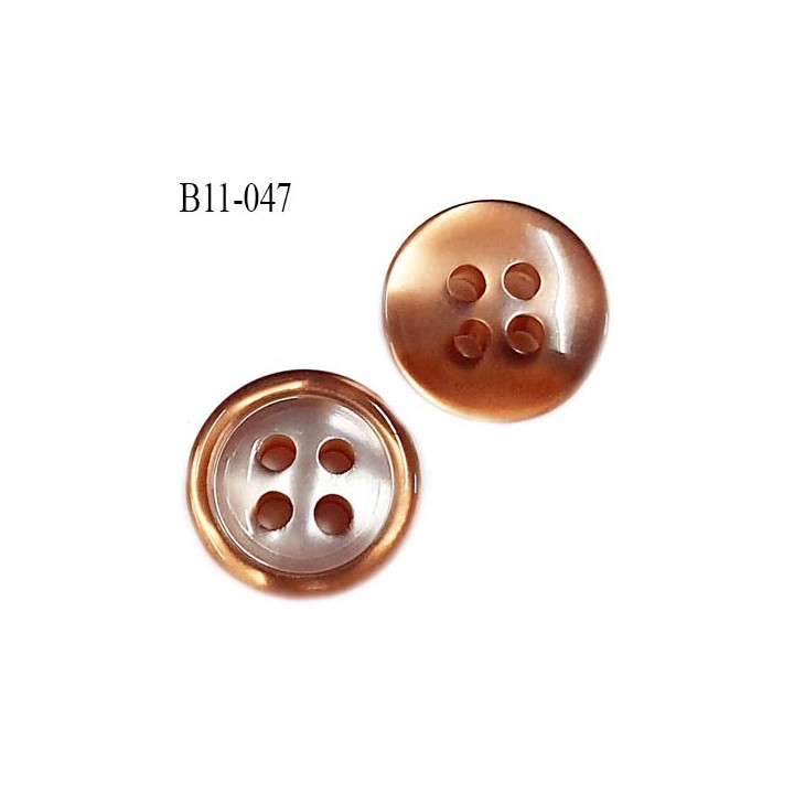 Bouton 11 mm pvc très haut de gamme couleur caramel brillant nacré 4 trous épaisseur 3.5 mm diamètre 11 millimètres