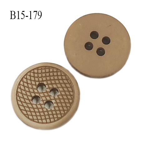 Bouton 15 mm pvc très haut de gamme couleur beige marbré 4 trous diamètre 15 mm