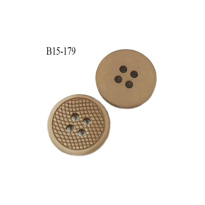 Bouton 15 mm pvc très haut de gamme couleur beige marbré 4 trous diamètre 15 mm