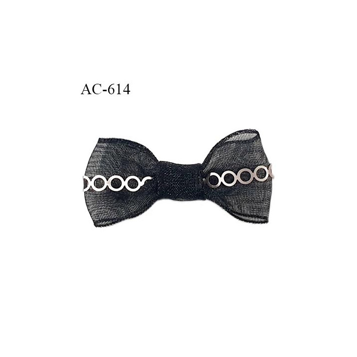 Noeud 32 mm lingerie haut de gamme couleur noir en mousseline et bande sequins largeur 32 mm hauteur 15mm