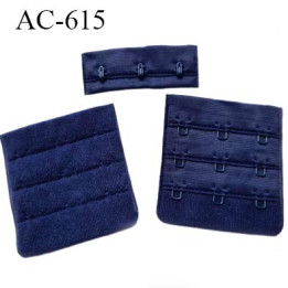 Agrafe attache 55 mm  de soutien gorge 3 rangés 3 crochets largeur 51 mm hauteur 53 mm couleur bleu marine