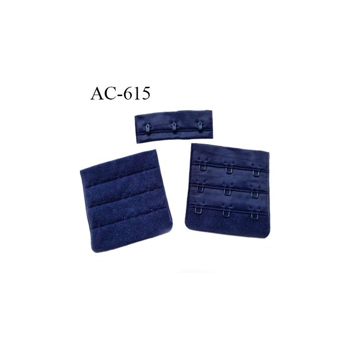 Agrafe attache 55 mm  de soutien gorge 3 rangés 3 crochets largeur 51 mm hauteur 53 mm couleur bleu marine