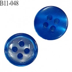 Bouton 11 mm pvc très haut de gamme couleur bleu brillant nacré 4 trous épaisseur 3.5 mm diamètre 11 millimètres