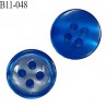 Bouton 11 mm pvc très haut de gamme couleur bleu brillant nacré 4 trous épaisseur 3.5 mm diamètre 11 millimètres