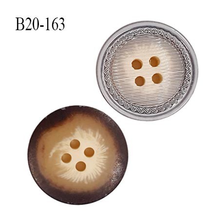 Bouton 20 mm pvc très haut de gamme couleur gris et beige 4 trous diamètre 20 mm épaisseur 3.5 mm