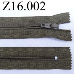 fermeture éclair longueur 16 cm couleur vert kaki non séparable zip nylon largeur 2.5 cm