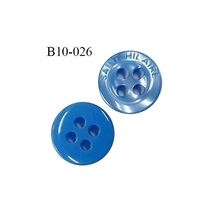 Bouton 10 mm très haut de gamme Saint Hilaire pvc couleur bleu 4 trous