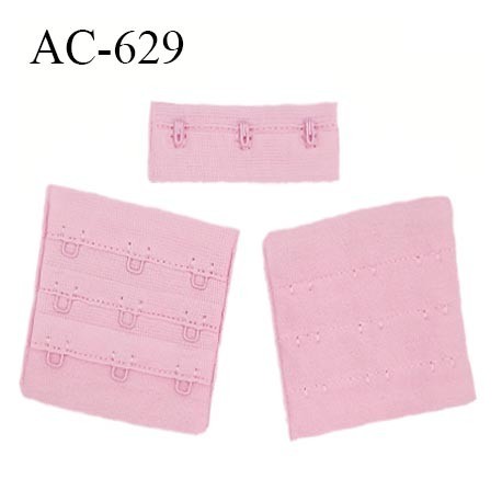 Agrafe attache 55 mm de soutien gorge 3 rangées 3 crochets largeur 58 mm hauteur 55 mm couleur rose