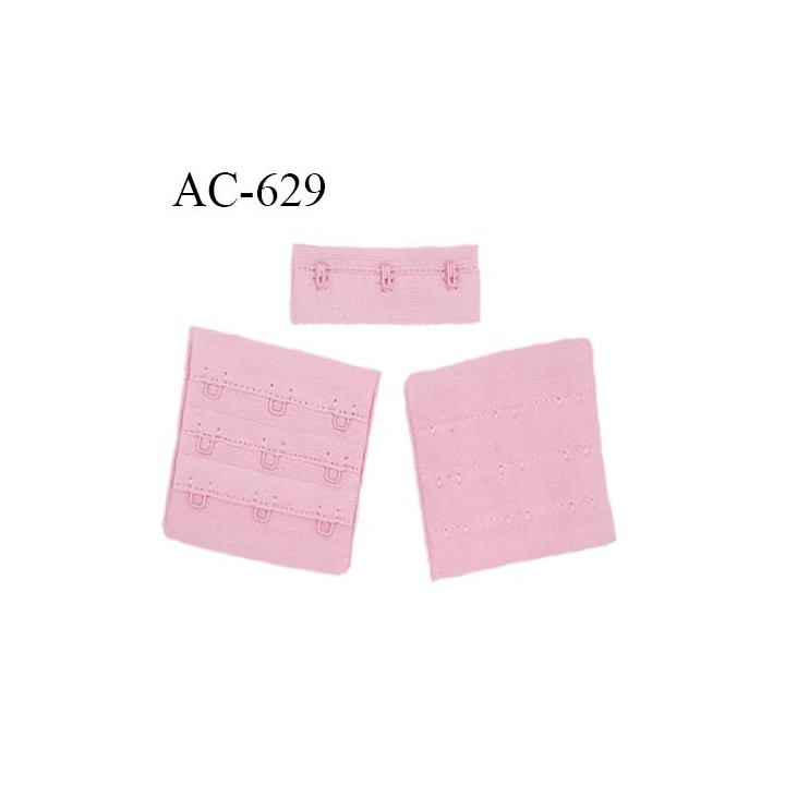Agrafe attache 55 mm de soutien gorge 3 rangées 3 crochets largeur 58 mm hauteur 55 mm couleur rose