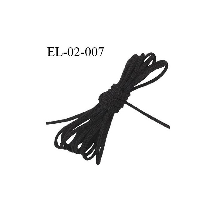 Cordon 2 mm couleur noir en élasthanne et polyester diamètre 2 mm prix du mètre