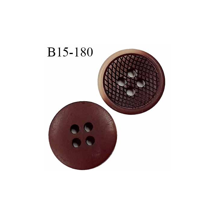 Bouton 15 mm haut de gamme pvc 4 trous couleur beige et chocolat prix à l'unité