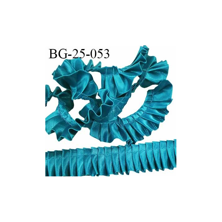 biais galon ruban froufrou largeur 26 mm couleur bleu canard satiné largeur de bande 8 mm + fronce 18 mm prix au mètre