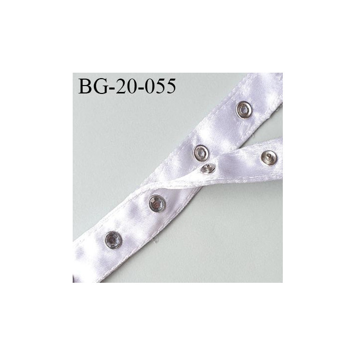 Bande pression agrafe 20 mm bouton strass métal tissu nylon blanc satiné très solide et douce largeur 20 mm prix au mètre