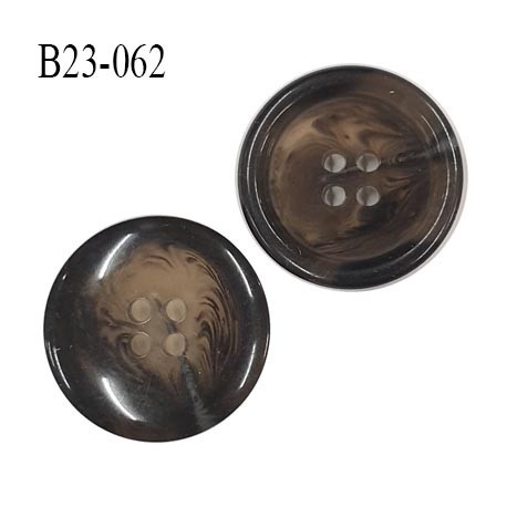 Bouton 23 mm pvc marron marbré veiné translucide avec bordure épaisseur 4 mm diamètre 23 mm 4 trous très beau