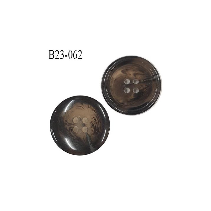 Bouton 23 mm  pvc marron marbré veiné translucide avec bordure épaisseur 4 mm diamètre 23 mm 4 trous très beau