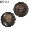 Bouton 23 mm pvc marron marbré veiné translucide avec bordure épaisseur 4 mm diamètre 23 mm 4 trous très beau