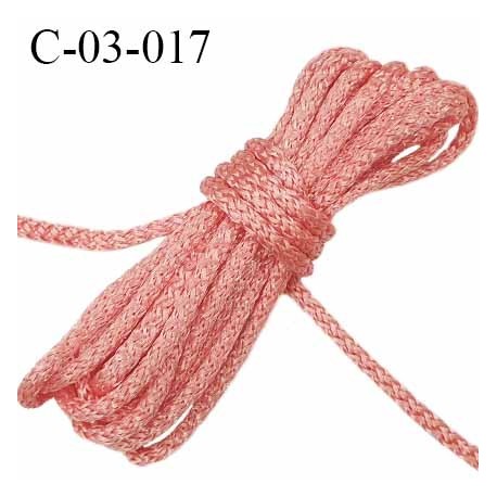 Cordon 3 mm brillant belle qualité couleur rose saumoné diamètre 3 mm prix au mètre