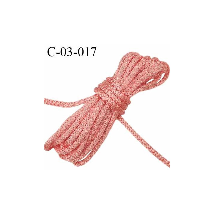 Cordon 3 mm brillant belle qualité couleur rose saumoné diamètre 3 mm prix au mètre