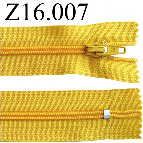 fermeture éclair longueur 16 cm couleur jaune non séparable zip nylon largeur 2.5 cm