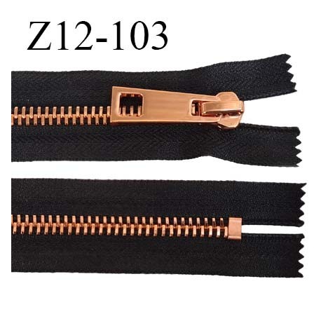 fermeture 12 cm couleur noir non séparable zip glissière en métal métal couleur cuivre largeur 3,8 cm largeur du zip 8 mm