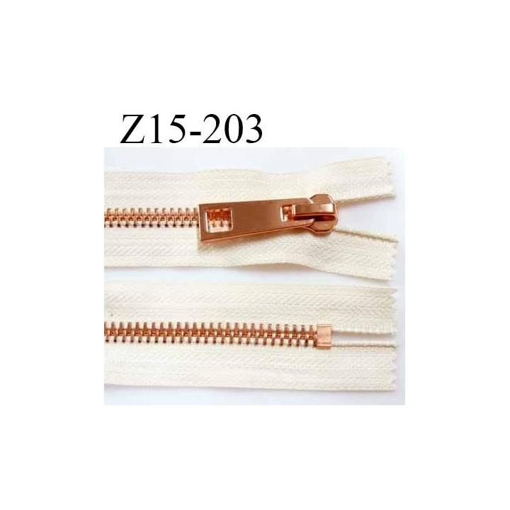 fermeture 15 cm couleur écru non séparable zip glissière en métal métal couleur cuivre largeur 3,8 cm largeur du zip 8 mm