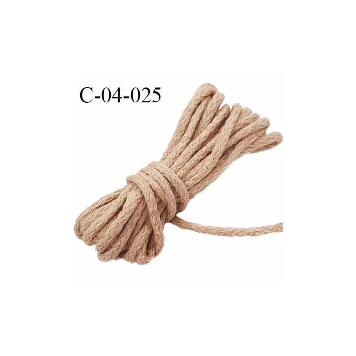 cordon en coton et synthétique très solide couleur beige diamètre 4 mm vendu au mètre